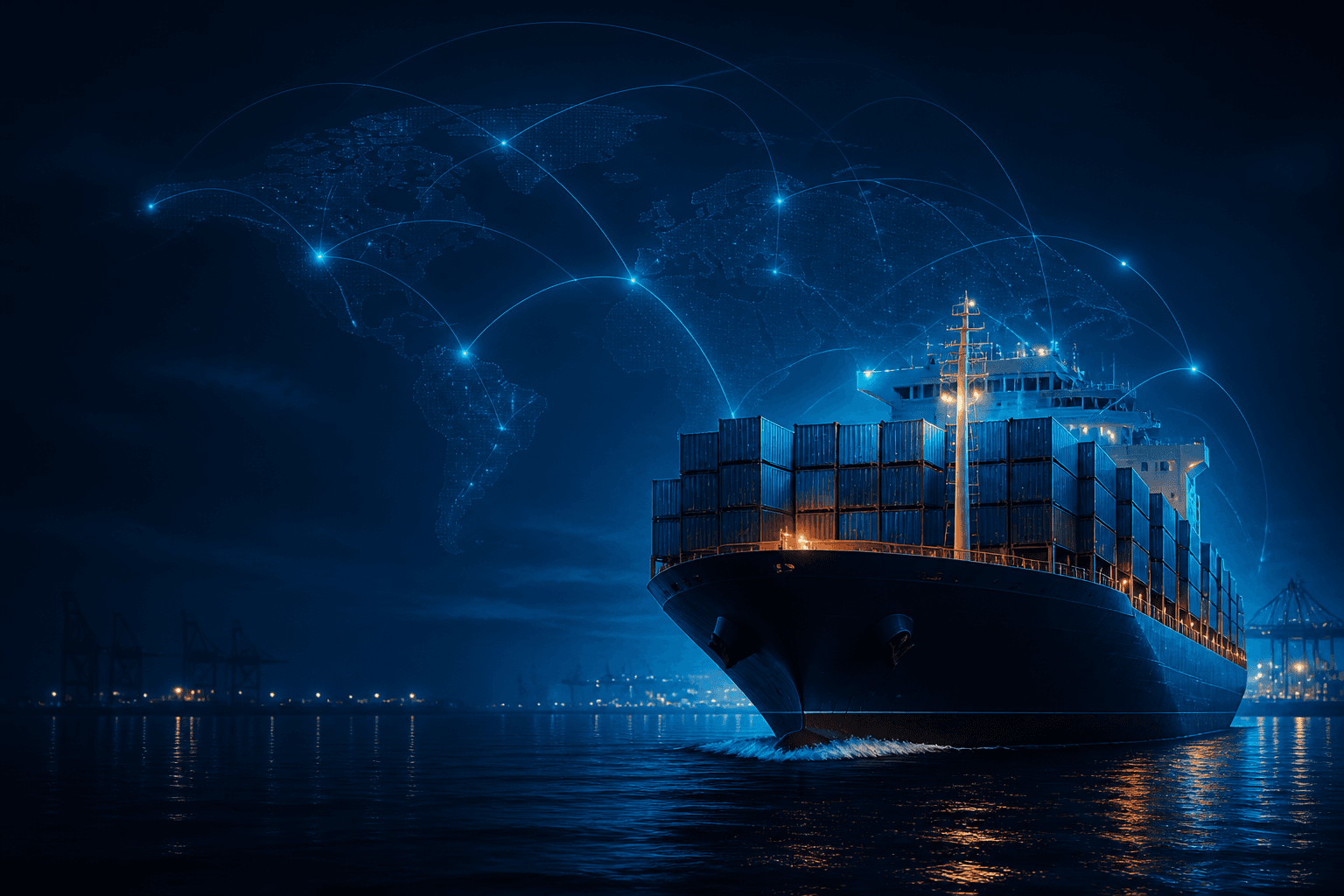 A cargo vessel connected to a global sourcing network